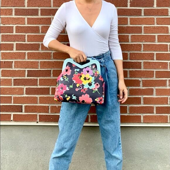 Handmade Genuine Leather Floral Printed, Wooden Frame Bag/Crossbody. XL Size - Picture 1 of 16